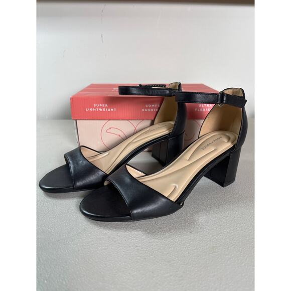 Easy Spirit Ankle Strap Block Heel Sandals Sz 7.5 Black Leather Dressy Career - Picture 1 of 7